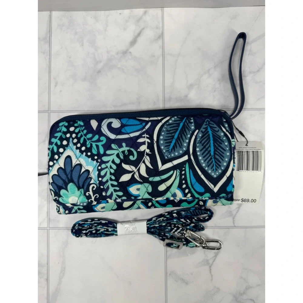 Vera Bradley RFID All in One Crossbody Blue Island Medallion Wallet NWT